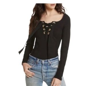 Must Go‼️ NWOT Free People Looking Back Lace-up Top In Black. Read Description👇